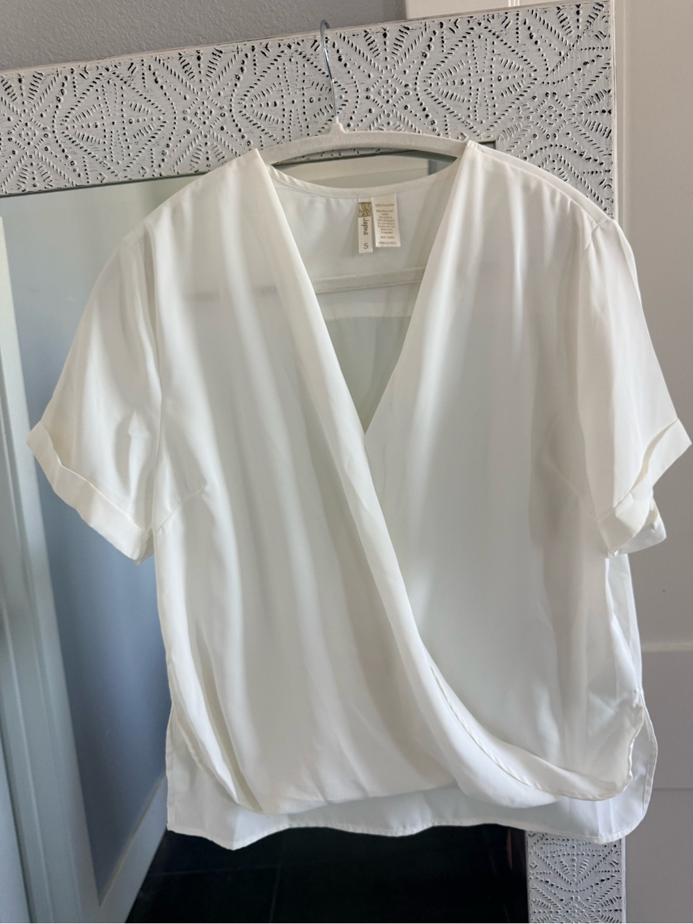 Japna White Wrap-Front Blouse with Short Sleeves
